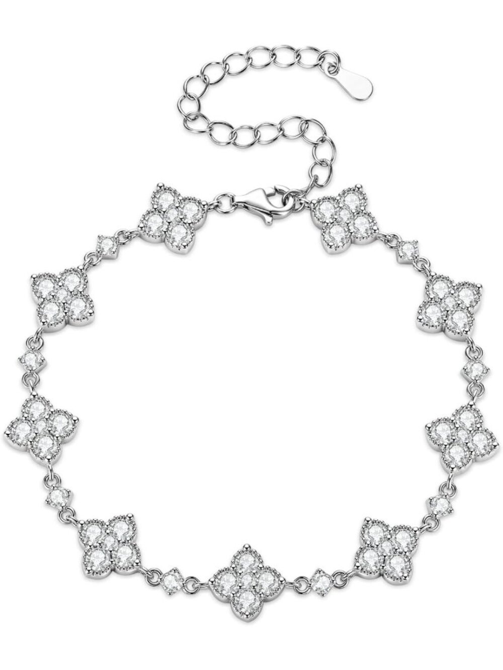 Adjustable Moissanite Four-Leaf Clover Bracelet, 14K Gold Filled Lucky Jewelry